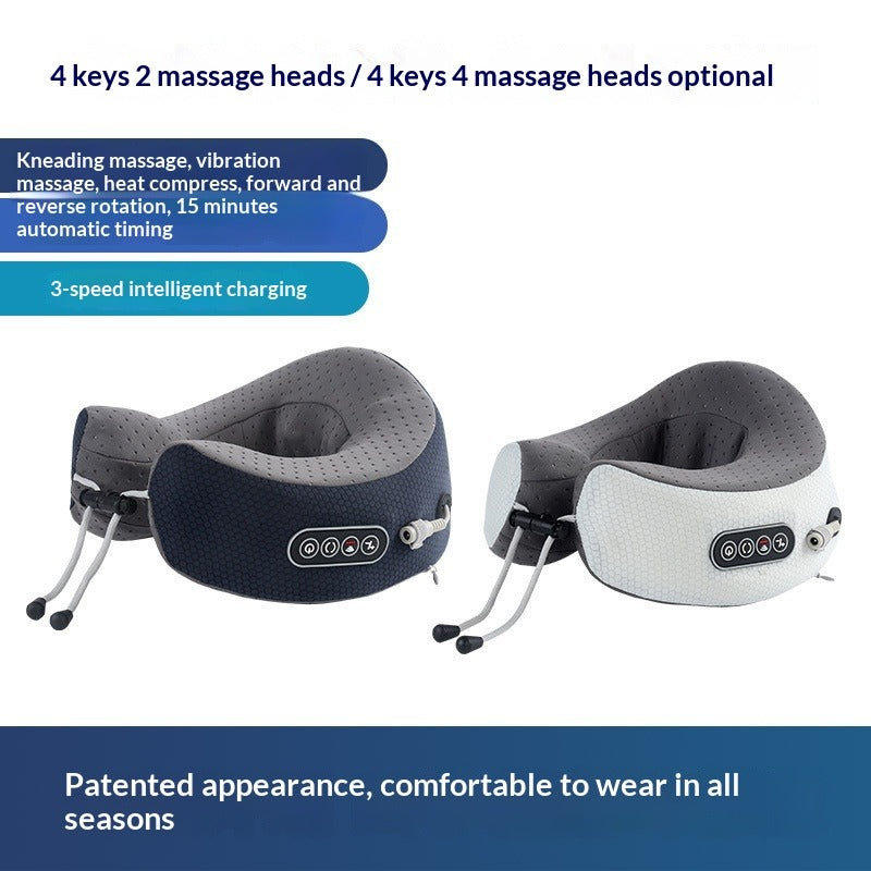 C-type rechargeable massage pillow, hot compress, neck and shoulder massager, multi-functional home car electric U-shaped massage pillow