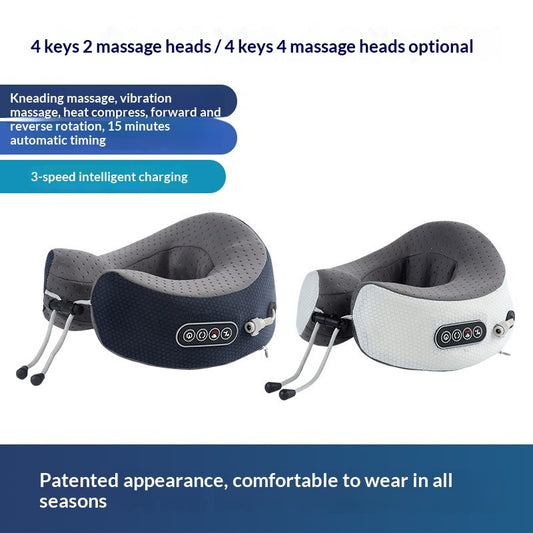 C-type rechargeable massage pillow, hot compress, neck and shoulder massager, multi-functional home car electric U-shaped massage pillow