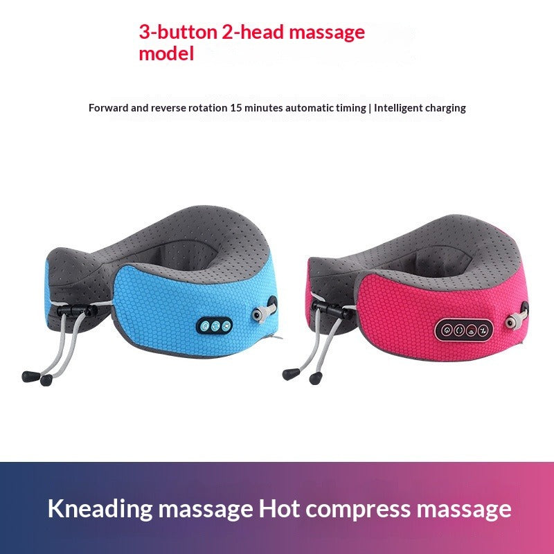 C-type rechargeable massage pillow, hot compress, neck and shoulder massager, multi-functional home car electric U-shaped massage pillow